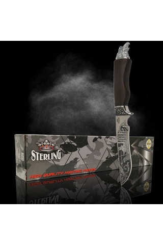 Sterling Kahverengi Saplı İşlemeli 29cm Avcı Kamp Bıçağı