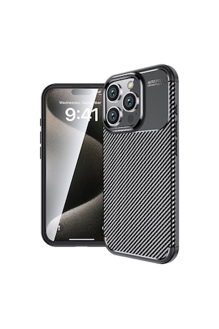 Apple Uyumlu iPhone 16 Pro Kılıf Negro Karbon Tasarım Silikon Kılıf Siyah