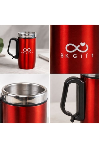 Logonuza Özel 5 Adet 5304 Çelik Kupa 240 Ml Kilitli Kapaklı Kurumsal Termos Mug Kırmızı