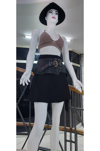 Eren Style Boho Antik Tokalı Zımbalı Hakiki Deri Kemer 80 Cm-95 Cm -9276 Siyah