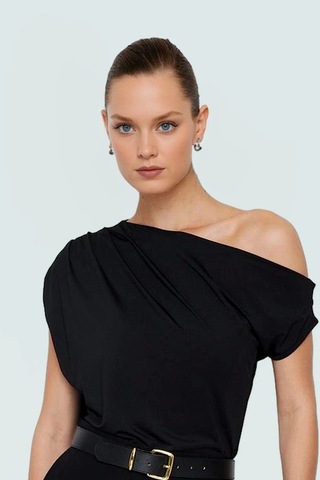 Frm Regular Kalıp Polyester Bluz Yazlık Şıklık Seçkin Malzeme siyah