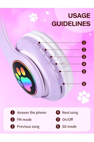 Qasul STN28 Kedi Kulak Kulaklık Yeni Sevimli Moda Bluetooth 5.0 Kulak Üstü Kulaklık