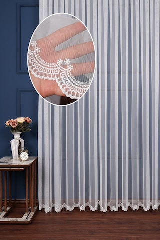 Grek Etek Nakış İşlemeli Çicek Desen Tül Perde