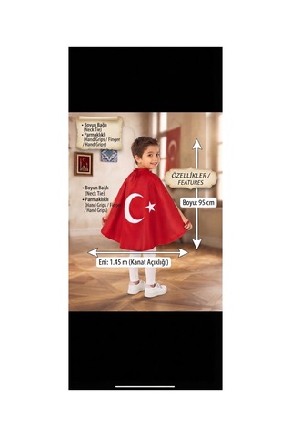 Trendmirend Kırmızı Saten Ay Yıldızlı Pelerin 23 Nisan Ve 29 Ekim İçin Kırmızı Kırmızı