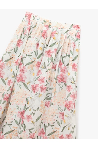 Koton Pile Detaylı Yüksek Bel Midi Kloş Çiçekli Etek Pembe Desenli 5sak70180uw Pembe Desenli Pembe