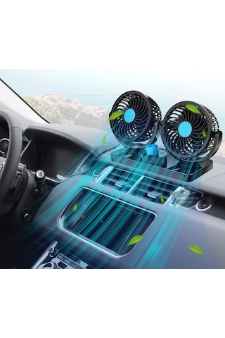 Üniversal Oto Ofis Araç İçi Torpido Üstü Vantilatör Çift Başlıklı Çakmaklık Girişli 2 Kademeli Soğutucu Fan 360 Dönebilen Ultra Sessiz Araç Fanı 12v Mavi 00 Şüscaroto Aksesuar