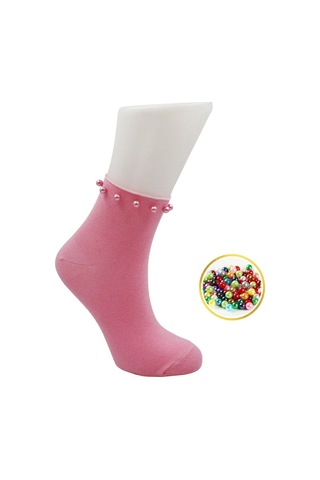Kadın Çok Renkli Yarım Konç Pamuklu Çorap Boncuk Detaylı 4'lü Paket Çok Renkli