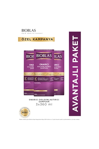 Keratin & Kolajen Onarıcı Dolgunlaştırıcı Saç Bakım Şampuanı 3 X 360 Ml İnce Ve Yıpranmış Saçlar