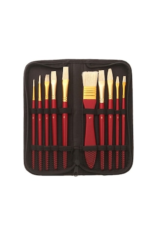 Willowhaven Zhu Ting 10 Adet/takım Ahşap Saplı Kıl Yağlıboya Guaj Kırmızı Seti Resim Seti