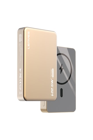 Lenyes PW119D PD 20 W 15 W 10.000mAh Ultra İnce Hızlı Şarj Özellikli Wireless Powerbank Gold