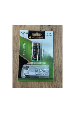 Şarjlı İnce Pil 1.5v Aaa Şarj Edilebilir Lityum Pil 925mwh Usb-c Girişli, 2 Li Paket Şarj Kablolu