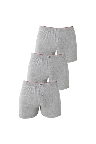 Arma Yıldız Erkek Gri Düğmeli Boxer 3'lü Paket %100 Pamuklu Penye Gri