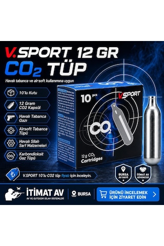 V.sport 12 Gram Co₂ Havalı Tabanca Tüpü Kapsülü - 10'lu Kutu Çok Renkli