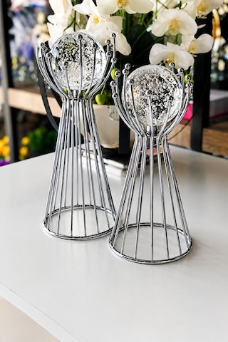 Vera Modern Dekoratif 2 Li Metal Cam Küreli Süs Eşyası Obje Krom Vera Modern Dekoratif 2 Li Metal Cam Küreli Süs Eşyası Obje Krom