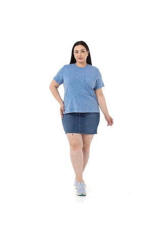 Disentis Büyük Beden Parça Boyalı Bisiklet Yaka Kavisli Yırtmaçlı Mavi T-shirt-mavi Mavi