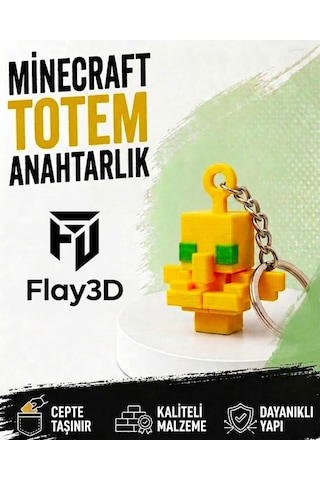 Minecraft Totem Anahtarlık 3d Baskı Totem Of Undying Figürlü Anahtarlık Sarı