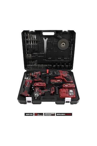 Assur ASR1122 4'lü Set 21V Hilti + Taşlama + Somun Sökme + Matkap Kırmızı