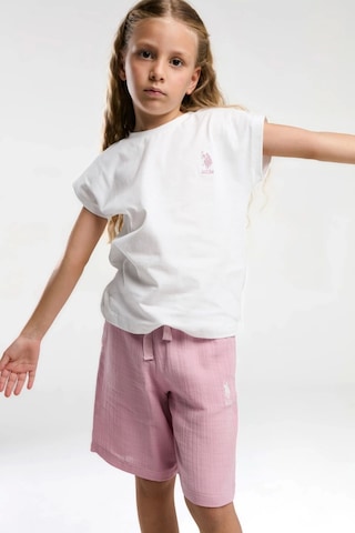 U.S. Polo Assn. Kız Çocuk Bermuda Takım - Beyaz Beyaz