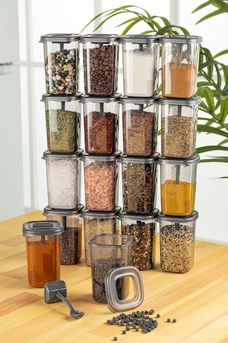 Vienev 18li Set Luna Kaşıklı Baharatlık Beyaz Etiketli Şeffaf