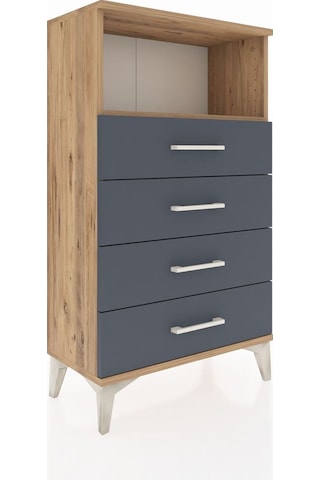 Arges Komodin Tek Raflı 4 Çekmeceli 60x30x106 Çam-antrasit Çam