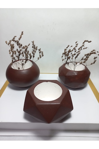 Dekoratif Chocolate Kahve Saksı 3'lü Set - Kaktüs/sukulent Saksısı,çiçeklik Seti -