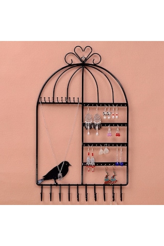 Siyah Metal Bayan Küpe Kolye Standı Dekor St1-47Sy