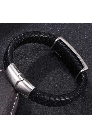 Vintage Tekne Bileklik Erkek Siyah Örgü Deri Bileklik Paslanmaz Çelik Toka Punk Takı Bilezikler Hediyeler Siyah