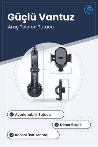 Araç İçi Güçlü Vantuzlu Konsol Üstü Ayarlanabilir Döner Telefon T