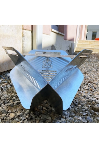 Kamp Ayısı Campytri Grill Max : Katlanabilir Izgara Mangal - 2mm Galvaniz Çelik, Taşıma Çantalı Özel Tasarım Gri