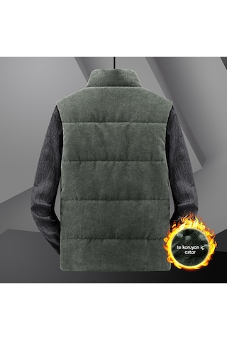 Snapbuy Kışlık Kalın Kadife İçi Kürklü Erkek Yelek Yeşil
