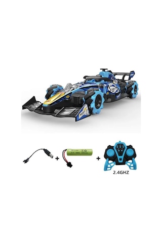 Sesli Işıklı Şarjlı 1:10 Büyük Ölçek Kumandalı Duman Atan Full Fonksiyon F1 Araç Rc Oyuncak Araba Mavi Mavi