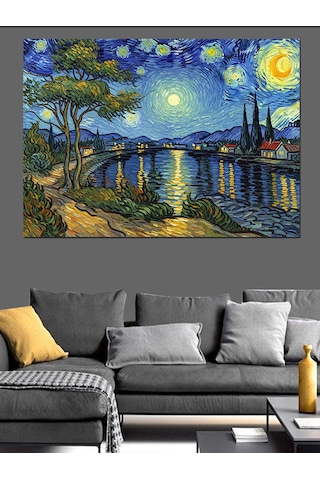 Van Gogh Tarzı Gece Şehri Dekoratif Kanvas - Mdf Ahşap Tablo
