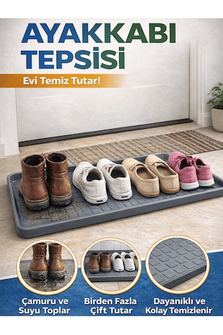 Çok Amaçlı Ayakkabı Tepsisi Dolap İçi Düzenleyici Su Çamur Kir Geçirmez Dayanıklı Organizer 35x70cm Gri