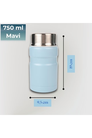 750 Mlpaslanmaz Çelik Yemek Termosu-çelik Kaşıklı Açık Mavi