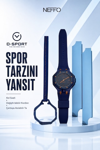 2'si 1 Arada Spor Kol Saati Değiştirilebilir Kordonlu Çanta Askılı Unisex Lacivert