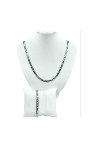 Yassı 319l Çelik Yılan Unisex Kolye Bileklik Set Metalik