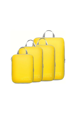 Fochsia 4 Adet Yellow Canlı Renk Sıkıştırma Seyahat Organizatör Çantası Nylon Dayanıklı Kampçılık Ekipmanları Ahşap