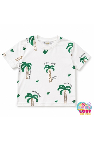 Baby Lory Kids Store Palmiye Baskılı T-shirt Beyaz