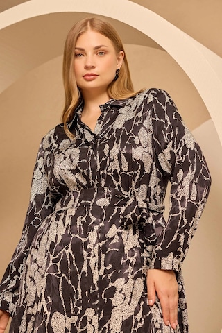 Galaxi Kadın Büyük Beden Desenli Cep Detaylı Elbise 4015 Siyah Siyah