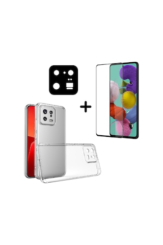 Xiaomi Mi 13 Pro İle Uyumlu Kılıf Şeffaf Temperli Kırılmaz Cam Ekran Ve Kamera Lens Koruyucu Seti