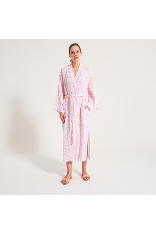 Leopar Desen Müslin Kadın Sabahlık-Açık Pembe