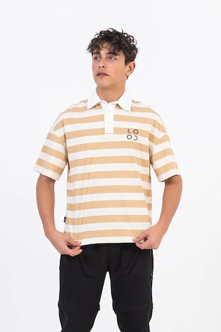 Zekids Erkek Çocuk Pamuklu Çizgili Polo Yaka Tshirt-12905-bej Bej