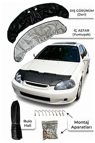 Honda Civic 1996-2000 Uyumlu Ön Kaput Koruma Maskesi Siyah Deri Taş Çarpma & Güneş Koruyucu Kolay Montaj