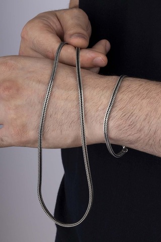 Gümüş Pazarım Tilki Kuyruğu 925 Ayar Gümüş Erkek Zincir Bileklik Kolye Kombini Çok Renkli