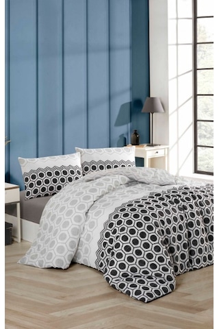 Tabu Home Geometrik Çarşafı Lastikli Antrasit Tek Kişilik Takım