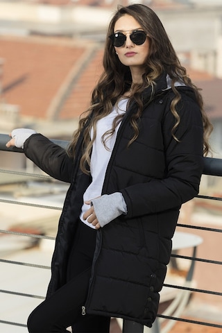 Kışlık Kapüşonlu Orta Boy Kadın Şişme Mont Co805syh Siyah