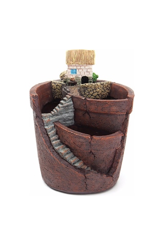 Jeehugo Kahverengi Sentetik Reçine Süs Bitki Saksısı - Detaylı Sanatsal Desen, Su Drenajı & Kaymaz Önleyici - Ev Dekorasyonu İçin Hafif Ve Dayanıklı