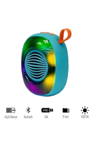 Kablosuz Bluetooth Hoparlör 5w Rgb Led Işıklı Speaker Mavi