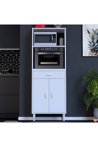 Modilayn Vio Fırın Dolabı 65x163,4x32.5 Cm Çekmeceli Kapaklı Mini/midi Mikrodalga Mutfak Dolabı Beyaz