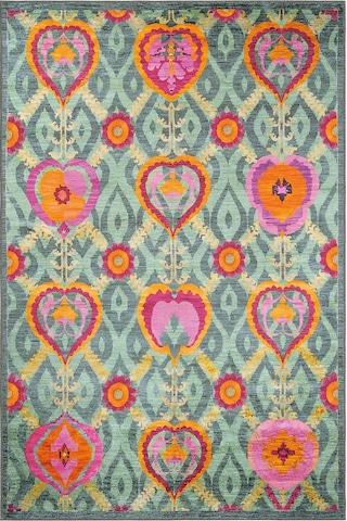 Cool Halı Beylerbeyi By 844 Yeşil Halı Çiçek Desenli Otantik Ev Salon Halısı Yıkanabilir Şönil Halı